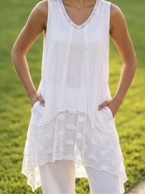 Chic White Lace Accent Tank Top
